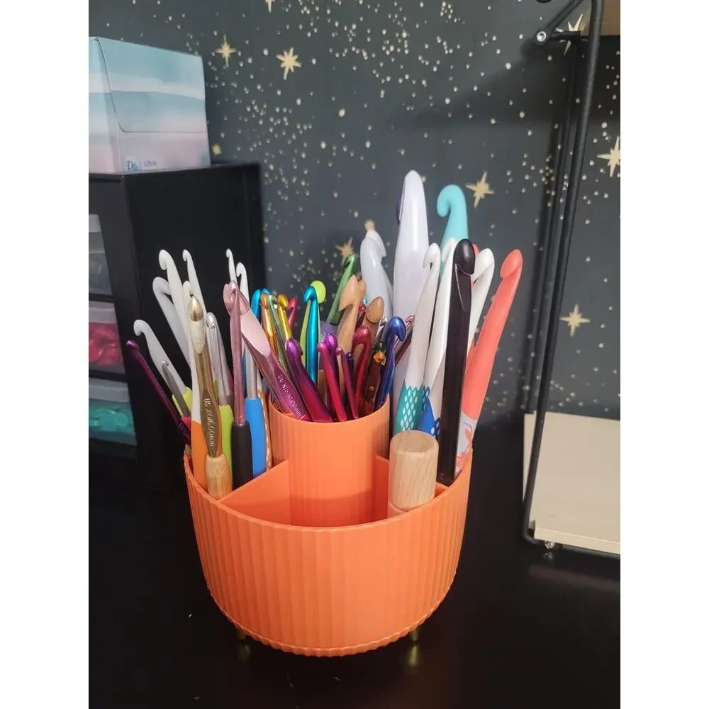 Diesisa 5 Slot Make up Brushes Orange Cup 360° Rotating Makeup Brush Holder